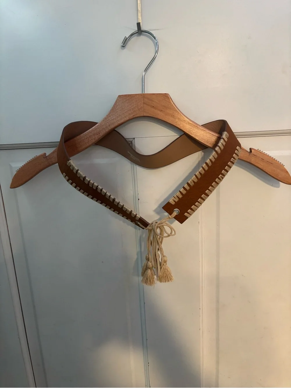 Boho Brown Leather Tassel Lace-Up Belt